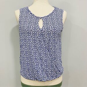 CABI S Blue White Geometric Coastal Nautical Crossover Wrap Tank Top Cottagecore